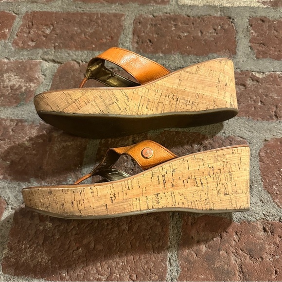 Women's Sam Edelman Orange & Brown Romy Leather Wedge Cork Heel Sandals size 11 - Picture 9 of 16